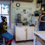 Vicky Lindo and Bill Brookes at work in their studio 2020